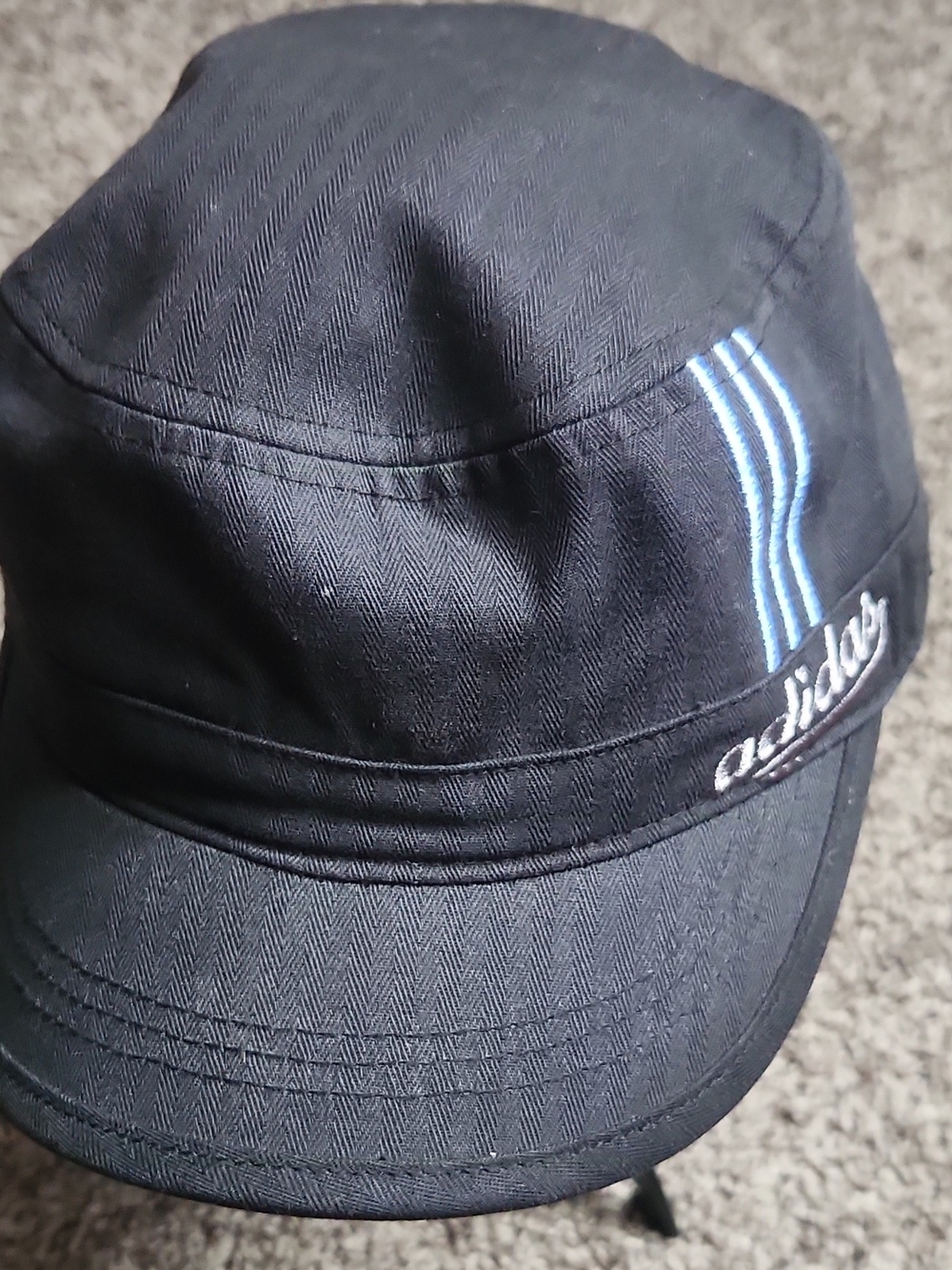 adidas Black Cap with Light Blue Stripes